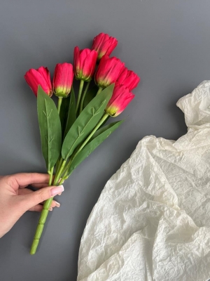 Букет тюльпанов 7 голов, 35 см, малиновый