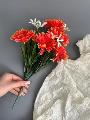 Ромашки в букете 6 голов с мелкоцветом, 34 см, оранжевый