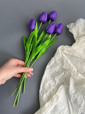 Ветка одиночная тюльпан латекс, 32 см, фиолетовый, 5 шт