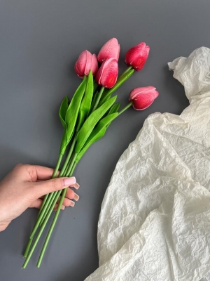 Ветка одиночная тюльпан латекс, 32 см, розовый, 5 шт