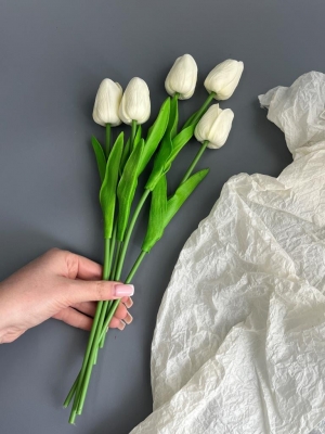 Ветка одиночная тюльпан латекс, 32 см, белый, 5 шт