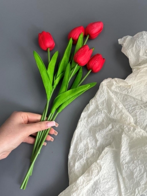 Ветка одиночная тюльпан латекс, 32 см, красный, 5 шт