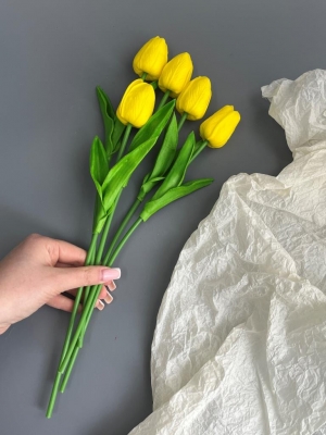 Ветка одиночная тюльпан латекс, 32 см, желтый, 5 шт