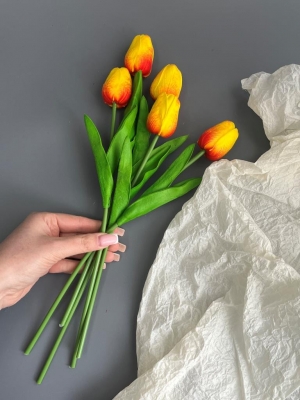 Ветка одиночная тюльпан латекс, 32 см, оранжевый, 5 шт