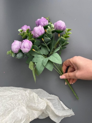 Букет пионов 6 голов, 30 см, нежно-фиолетовый