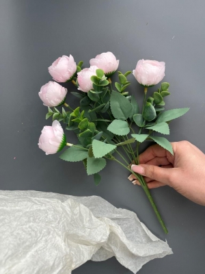 Букет пионов 6 голов, 30 см, нежно-розовый