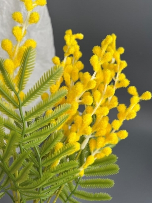 Букет ветка мимоза 7 голов, 37 см, желтый, 1 шт