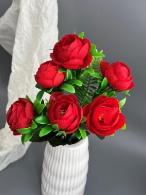 Камелия в букете 6 голов, 35 см, красный