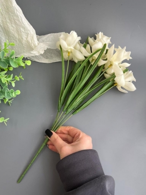 Букет зелени нарцисс 7 веток, 38 см, белый