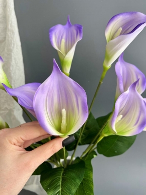 Каллы искусственные в букете латекс 9 голов, 55 см, фиолетовый