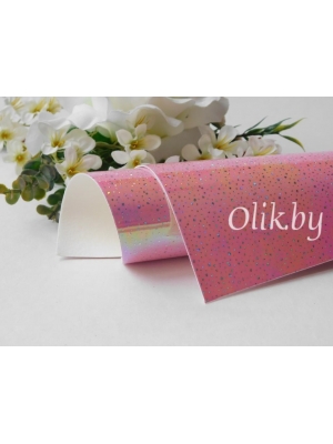 Кожзам зеркальный "Брызги " А4, розовый хамелеон