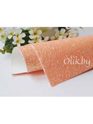 Кожзам "Блестки" А4, персиковый