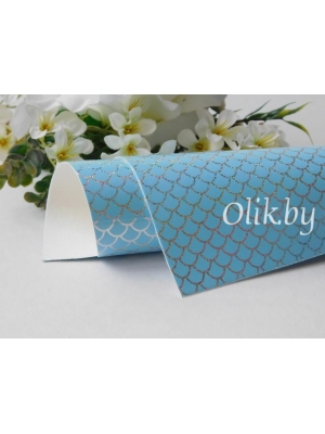 Кожзам голографик "Чешуя" А4, голубой