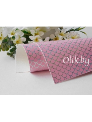 Кожзам голографик "Чешуя" А4, розовый