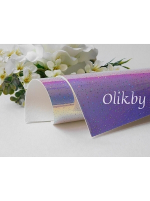 Кожзам зеркальный "Брызги " А4, голубой хамелеон