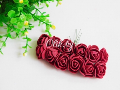 Букетик цветов Роза, латекс, 2см, 12голов, бордовый, 1шт