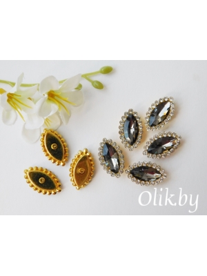 Стразы пришивные в золотой оправе 10*20 мм "Овал заостренный", графитовый
