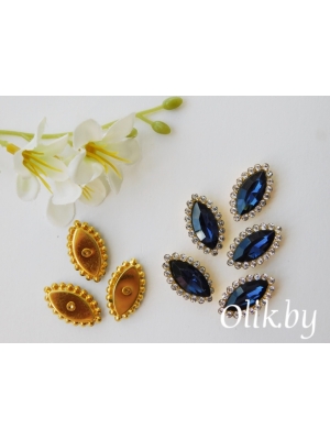 Стразы пришивные в золотой оправе 10*20 мм "Овал заостренный", темно-синий