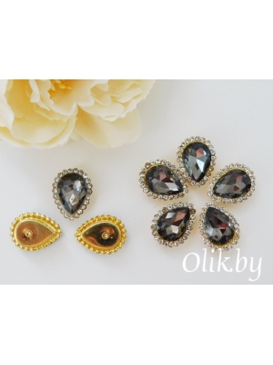 Стразы пришивные в золотой оправе 14*18 мм "Капля", графитовый, 1шт