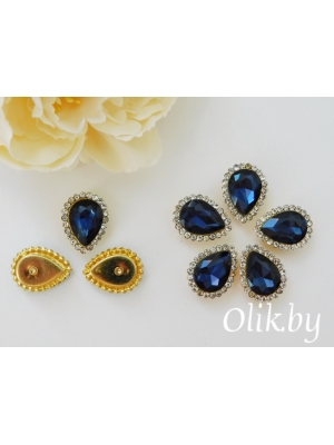 Стразы пришивные в золотой оправе 14*18 мм "Капля", темно-синий, 1шт