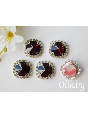 Стразы пришивные в серебряной оправе 18 мм "Круг", бургунди, 1шт