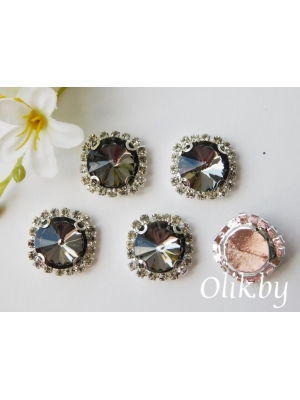 Стразы пришивные в серебряной оправе 18 мм "Круг", графитовый, 1шт