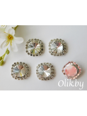 Стразы пришивные в серебряной оправе 18 мм "Круг", серебро, 1шт