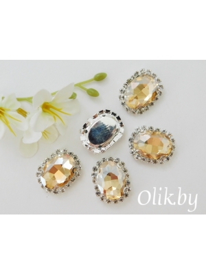 Стразы пришивные в серебряной оправе 17*22 мм "Овал", бежевый, 1 шт