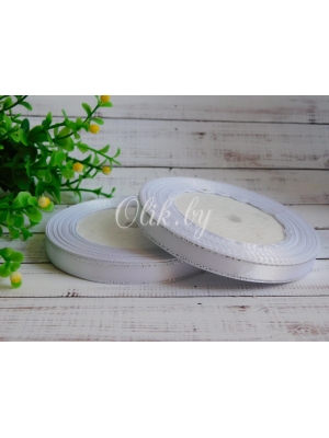 Лента атласная с серебрянным люрексом, 1 см, белый, 23 м