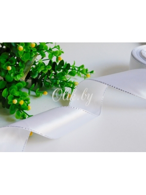 Лента атласная с серебрянным люрексом, 4 см, белый