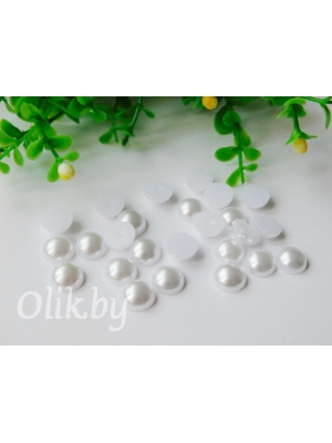 Бусинки половинки под жемчуг 10 мм 10 гр (примерно 37шт) белый №129