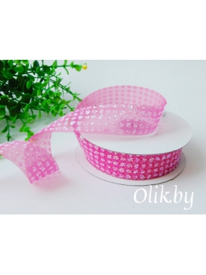 Лента с блестками 2,5 см, фукси