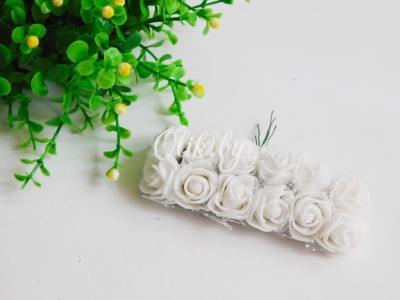 Головки цветков "Розочка" на веточке с сеточкой, 12 шт, белый №1