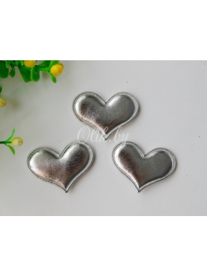Патч 3D, кожзам "Сердце" 3,6*3 см, серебро, 1шт
