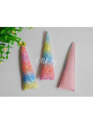 Патч 3D радужный, россыпь пайеток "Рог единорога" 10*3 см, 1шт