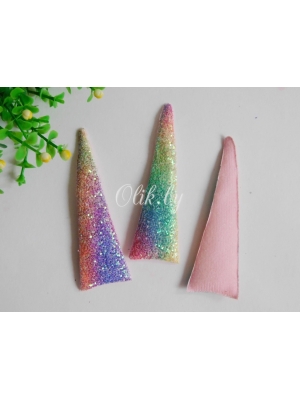 Патч 3D радужный, россыпь пайеток "Рог единорога" 10*3 см, 1шт