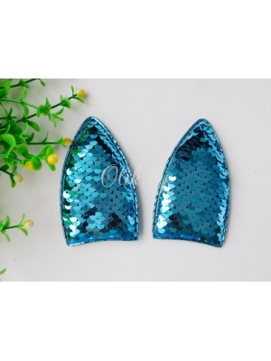 Патч 3D,  с двухсторон. пайетками "Ушки вытянутые" 8*4,5 см, голубой, 2шт