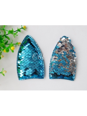 Патч 3D,  с двухсторон. пайетками "Ушки вытянутые" 8*4,5 см, голубой, 2шт