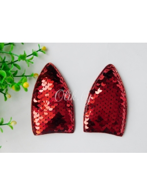 Патч 3D,  с двухсторон. пайетками "Ушки вытянутые" 8*4,5 см, красный, 2шт