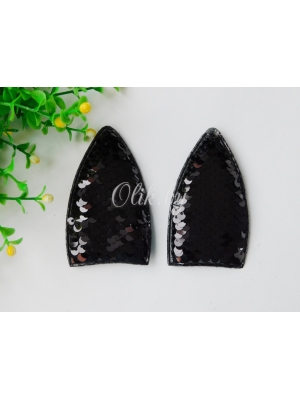 Патч 3D,  с двухсторон. пайетками "Ушки вытянутые" 8*4,5 см, черный, 2шт