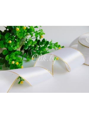 Лента атласная с золотым люрексом, 2,5 см, белый