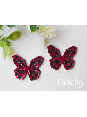 Лазерная вырубка из кожзама "Бабочка" геометрия 4*3,5 см фукси, несклеенная, 2 шт