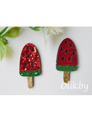 Лазерная вырубка из кожзама "Мороженое арбузик" 2,4*5 см несклеенная, 2 шт