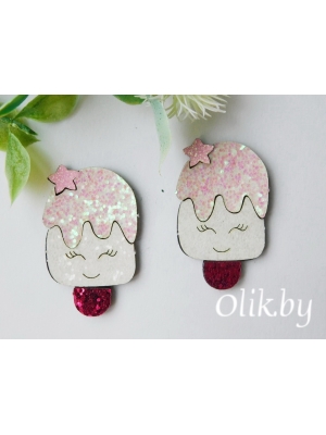 Лазерная вырубка из кожзама "Мороженое" 3*5 см несклеенная, 2 шт