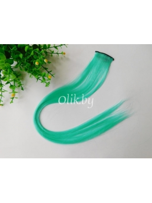 Прядь волос однотонная на заколке, светящаяся в темноте, аквамариновый