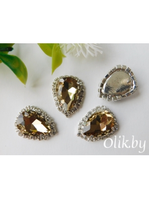 Стразы в серебряной оправе 23*17 мм "Капля", песочный
