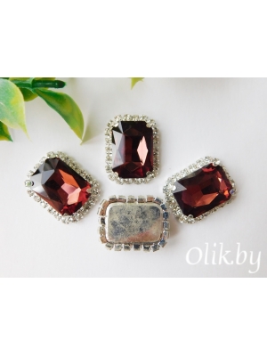 Стразы в серебряной оправе 23*17 мм "Прямоугольник", бургунди