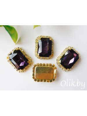 Стразы в золотой оправе 23*17 мм "Прямоугольник", темно-сиреневый №07