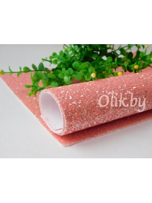 Кожзам "Пайетки пастель" 20*30 см, розовый персик