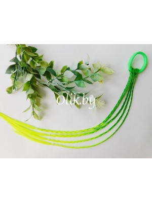 Косички двухцветные на резинке, зеленый/желтый